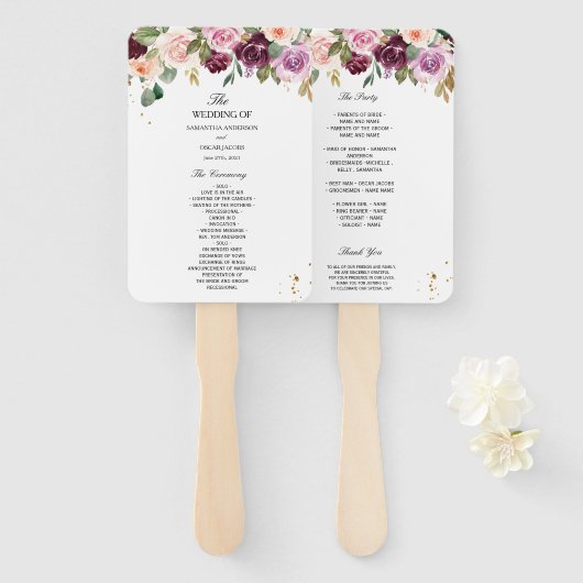 Rustige Bourgogne Waterverf Flowers & Gold Drups Handwaaier (Voorkant en achterkant)