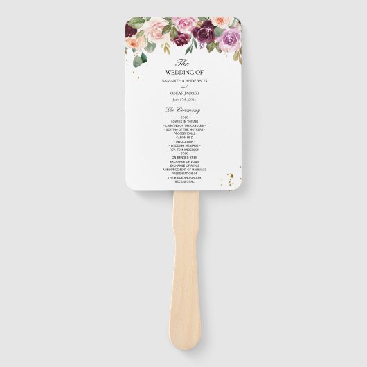 Rustige Bourgogne Waterverf Flowers & Gold Drups Handwaaier (Voorkant)