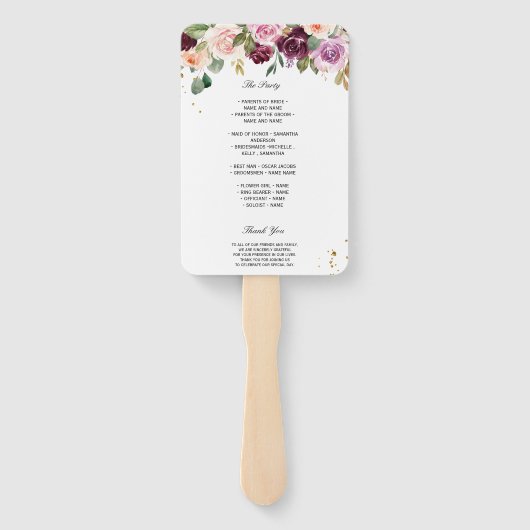 Rustige Bourgogne Waterverf Flowers & Gold Drups Handwaaier (Achterkant)