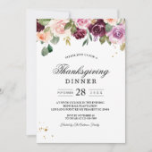 Rustige Bourgogne Waterverf Flowers & Gold Drups Kaart (Voorkant)