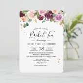 Rustige Bourgogne Waterverf Flowers & Gold Drups Kaart (Staand voorkant)