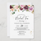 Rustige Bourgogne Waterverf Flowers & Gold Drups Kaart (Voorkant)