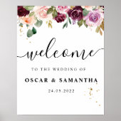 Rustige Bourgogne Waterverf Flowers & Gold Drups Poster (Voorkant)