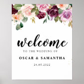 Rustige Bourgogne Waterverf Flowers & Gold Drups Poster (Voorkant)