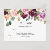 Rustige Bourgogne Waterverf Flowers & Gold Drups Uitnodiging Briefkaart (Voorkant)