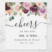 Rustige Bourgogne Waterverf Flowers & Gold Drups Wijn Etiket (Enkel label)