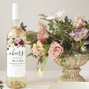 Rustige Bourgogne Waterverf Flowers & Gold Drups Wijn Etiket