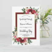 Rustige Bourgogne Winter Floral kersthuwelijk Kaart (Staand voorkant)