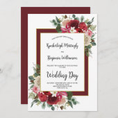 Rustige Bourgogne Winter Floral kersthuwelijk Kaart (Voorkant / Achterkant)