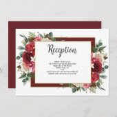 Rustige Bourgogne Winter Floral Wedding Reception Informatiekaartje (Voorkant / Achterkant)