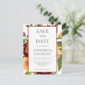 Rustige Bourgogne Zonnebloemen Save The Date (Staand voorkant)