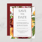 Rustige Bourgogne Zonnebloemen Save The Date (Voorkant / Achterkant)