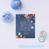 Rustige Bourgondië Blauw Bloemig Huwelijk Flyer (Enkel)