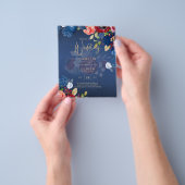 Rustige Bourgondië Blauw Bloemig Huwelijk Flyer (Hand)