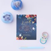 Rustige Bourgondië Blauw Bloemig Huwelijk Flyer (Enkel)