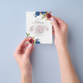 Rustige Bourgondië Blauw Bloemige Bruiloft Flyer (Hand)