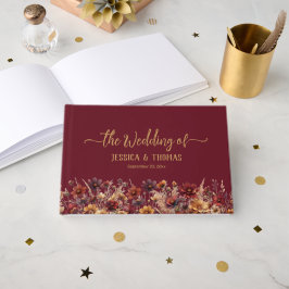 Rustige Bourgondië Boho Chic Wilde Bloemen Trouwen Gastenboek