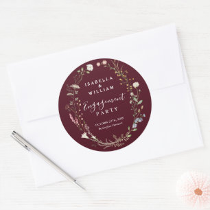 Rustige Bourgondië Boho Wilde Bloem Verlovingsfees Ronde Sticker