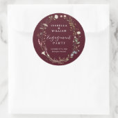 Rustige Bourgondië Boho Wilde Bloem Verlovingsfees Ronde Sticker (Tas)