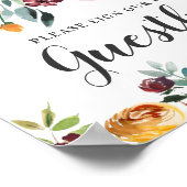 Rustige Bourgondië Roze Herfst Bloemige Trouw Gast Poster (Hoek)