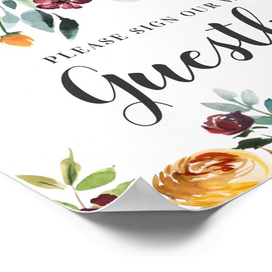 Rustige Bourgondië Roze Herfst Bloemige Trouw Gast Poster (Hoek)