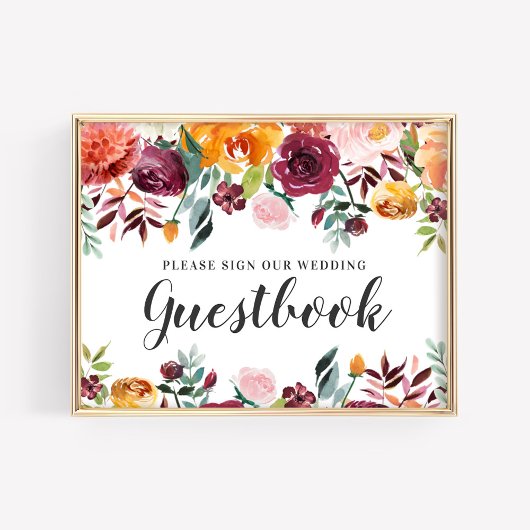 Rustige Bourgondië Roze Herfst Bloemige Trouwgaste Poster