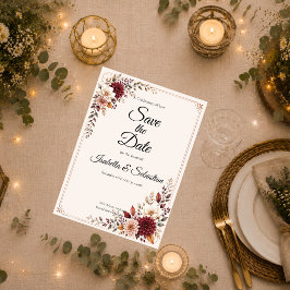 Rustige Bourgondische Bloemige Bruiloft Save The Date