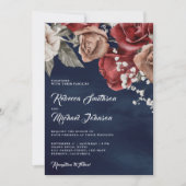 Rustige Bourgondische Rozen QR Code Marineblauw Hu Kaart (Voorkant)