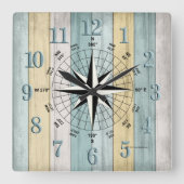 Rustige braad Nautical Compass Vierkante Klok (Voorkant)