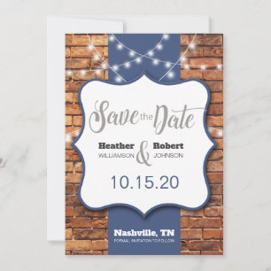 Rustige Brick-achtergrondblauwe accenten sparen de Save The Date