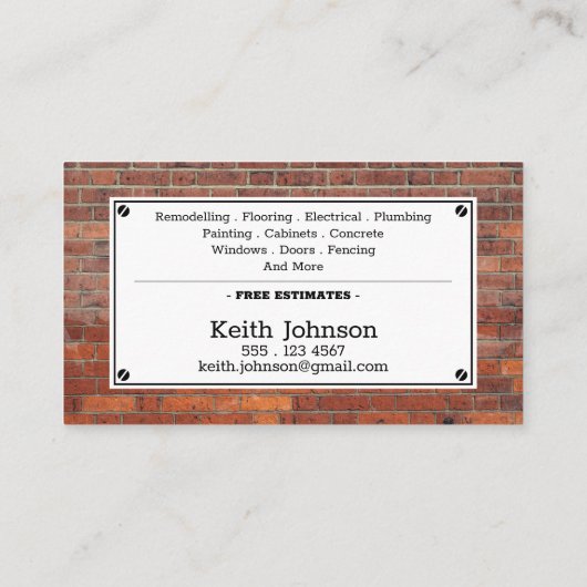 Rustige Brick Construction Masonry Professional Visitekaartje (Achterkant)