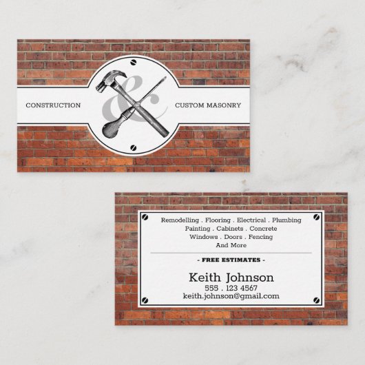 Rustige Brick Construction Masonry Professional Visitekaartje (Voorkant / Achterkant)