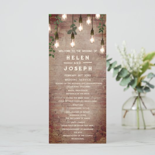 Rustige Brick  Lightbulbs Weddenschap Programmakaart (Staand voorkant)