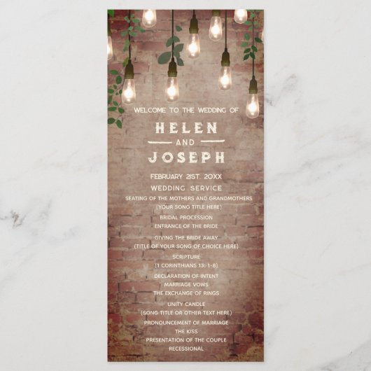 Rustige Brick  Lightbulbs Weddenschap Programmakaart (Voorkant)