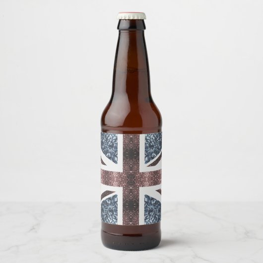 Rustige Britse vlag rode blauwe sparkles Bier Etiket (Voorkant)