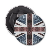 Rustige Britse vlag rode blauwe sparkles Button Flesopener (Voorkant)