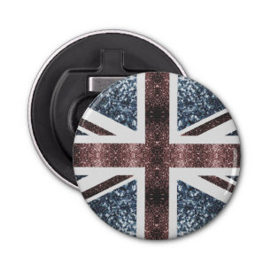 Rustige Britse vlag rode blauwe sparkles Button Flesopener