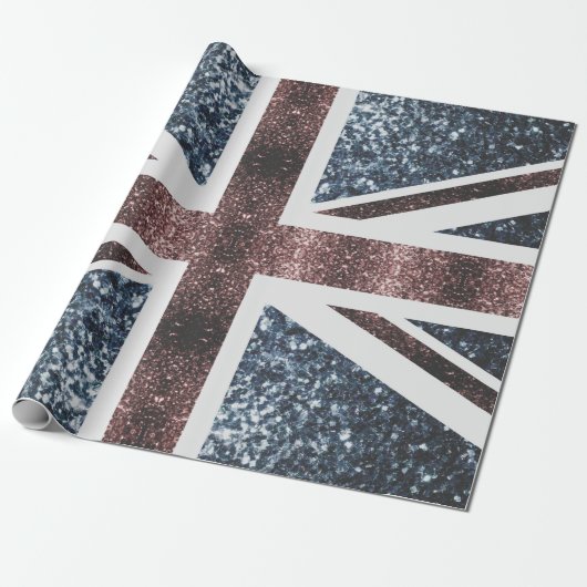 Rustige Britse vlag rode blauwe sparkles Cadeaupapier (Uitgerold)