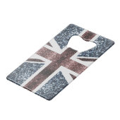 Rustige Britse vlag rode blauwe sparkles Creditkaart Flessenopener (Voorkant Gekanteld)