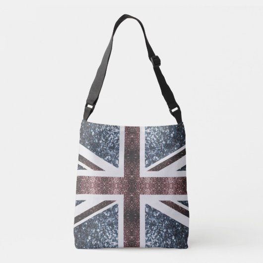 Rustige Britse vlag rode blauwe sparkles Crossbody Tas (Achterkant)
