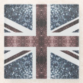Rustige Britse vlag rode blauwe sparkles Glazen Onderzetter (Voorkant)