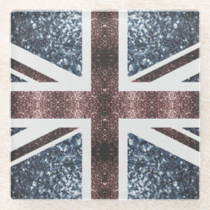 Rustige Britse vlag rode blauwe sparkles Glazen Onderzetter