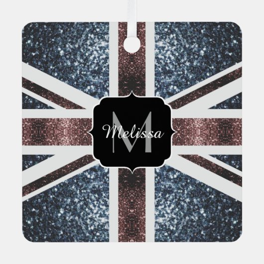 Rustige Britse vlag rode blauwe sparkles glitters  Metalen Ornament (Voorkant)