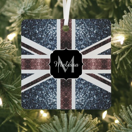 Rustige Britse vlag rode blauwe sparkles glitters  Metalen Ornament (Insitu)