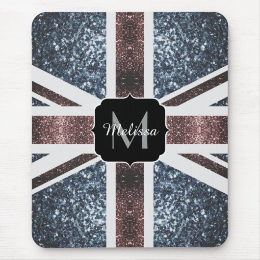 Rustige Britse vlag rode blauwe sparkles glitters Muismat (Voorkant)