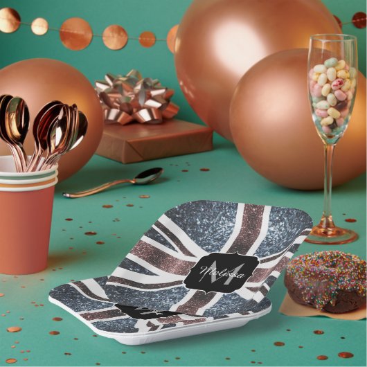 Rustige Britse vlag rode blauwe sparkles glitters  Papieren Bordje (Multi)