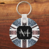 Rustige Britse vlag rode blauwe sparkles glitters  Sleutelhanger (Achterkant)