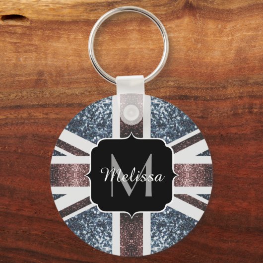 Rustige Britse vlag rode blauwe sparkles glitters  Sleutelhanger (Achterkant)