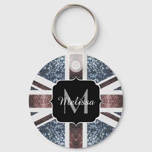 Rustige Britse vlag rode blauwe sparkles glitters  Sleutelhanger (Achterkant)
