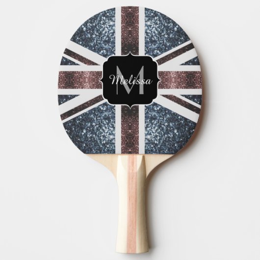 Rustige Britse vlag rode blauwe sparkles glitters  Tafeltennisbatje (Voorkant)